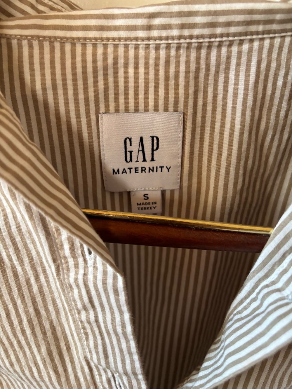 GAP Beige and White Striped Maternity Button-Down Shirt
